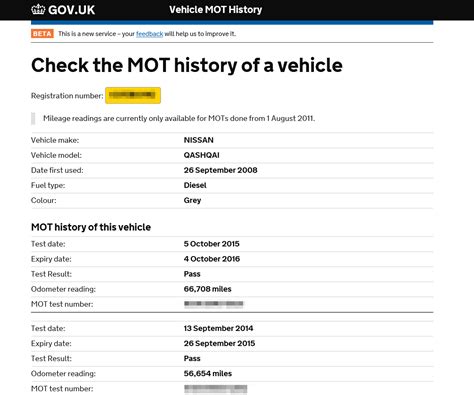 mot history check gov website